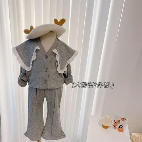 Children Sets Causal Girls Two-piece Suit New Large Lapel Coat +casual Pants Set 2-6Y Autumn Kids Clothes Gray Black