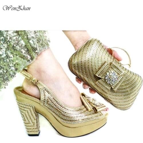 Pretty Gold High Heel Women Platform Shoes And Wedding Clutch Bag Set Italian Shoes and Bag Match for Party 10.5cm 38-43 e912-7