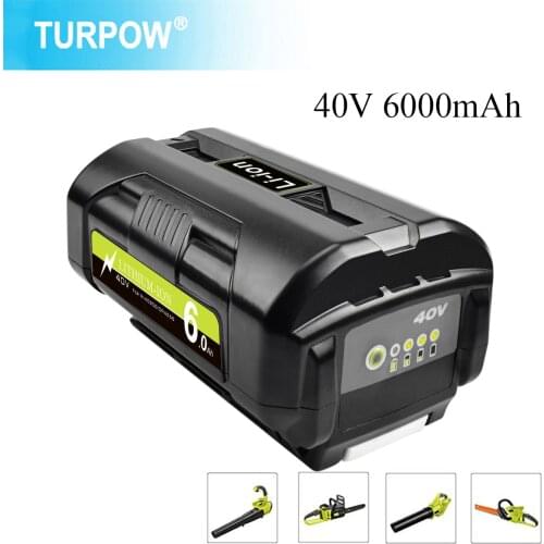 Turpow 40V 6.0Ah Li-Ion RechargeableBattery For Ryobi RY40502 RY40200 40 V Cordless Power Tools Battery OP4050 OP4026 OP40401