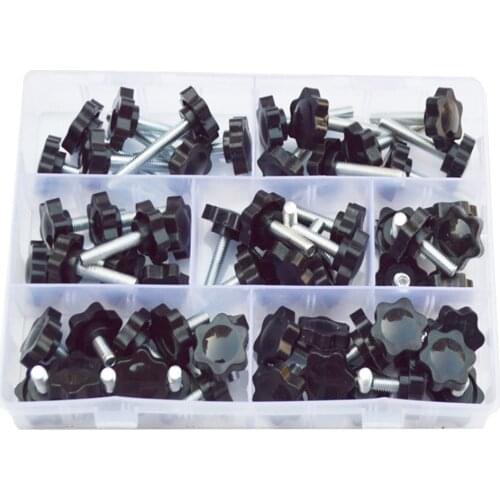 M6 Thread Star Shaped Head Thread Clamping Screw Bolt Knob Industry Equipment Plastic Carbon Steel Galvanization Assortment Set