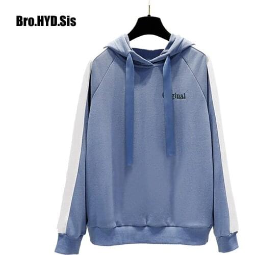 Fashion Women Pullovers Hooded Sweatshirts Solid Letters Cotton Long Sleeve Thin Hoodies Sweater Teen Tops Blue