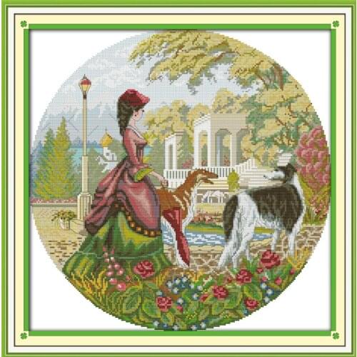 Lady and dog cross stitch kit beauty animal europe count stamped 14ct 18ct hand embroidery DIY handmade needlework supply free
