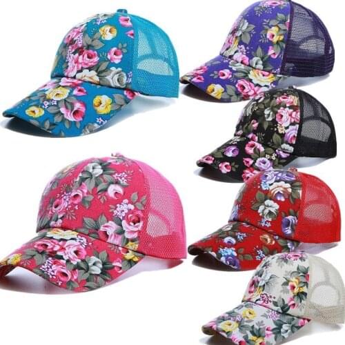 New Brand ITFABS Hot Summer Women Ladies Floral Adjustable Snapback Baseball Mesh Breathable Cap Outdoor Sun Flat Hat