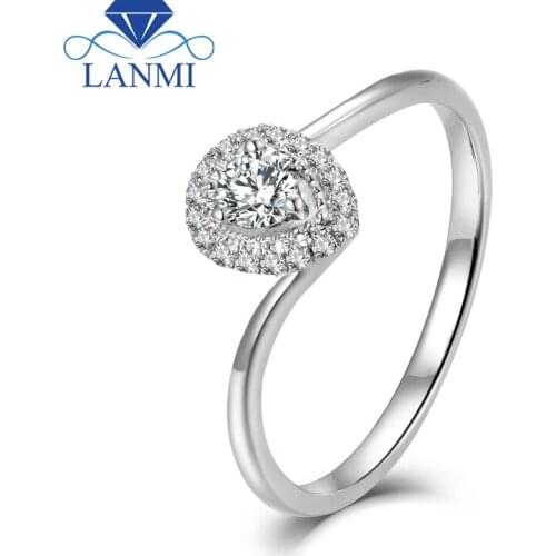LANMI Solid 18K/AU750 White Gold Real Diamond Wedding Rings Pear Shape Christmas Fine Jewelry for Women