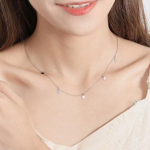 S925 Silver Korean Minimalist Geometric Small Heart Necklace Disc Tube Crystal Ball Chain Choker Pendant Necklace