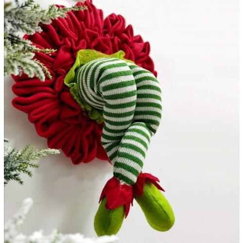 Christmas Tree Ornament Grinch Striped Christmas Stuffed Elf Legs Stuck In Christmas Burlap Wreath Door Home Decoration