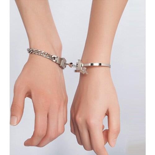 Valentines Day Gifts 1Pair Titanium Steel Concentric Lock Key Couple Bracelet