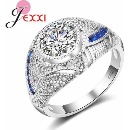 Vintage 925 Sterling Silver Band Ring Jewelry New Round White Austrian Crystal Wedding Engagement Zircon Rings For Women