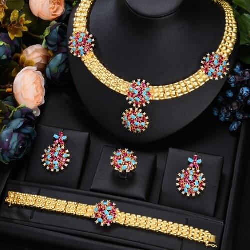 KellyBola High Quality Luxury Vintage Golden Necklace Earring Bangle Ring for Women Wedding Indian Bridal Jewelry Sets Gift