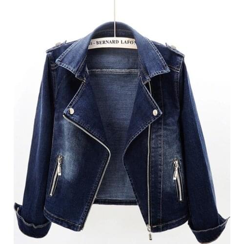 2021 Spring Autumn New Korean Women Stretch Suit collar Denim Jacket Slim Short Ladies Zipper jeans Jacket Casual female Outwear
