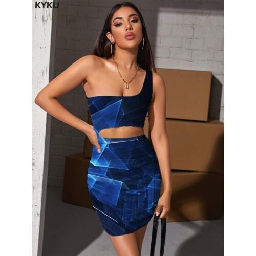 KYKU Brand Navy Blue Dresses Women Abstract 3d Print Psychedelic Halter Sleeveless Harajuku Bodycon Dress Womens Clothing Summer