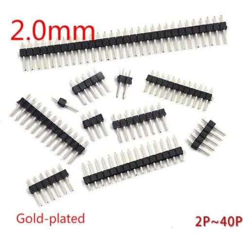 10PCS/Lot 2.0mm Male Header Pins 1*2/3/4/5/6/7/8/9/10/12/15/20/40P 2mm Single Row Pin Header Strip Connector Gold-plated copper