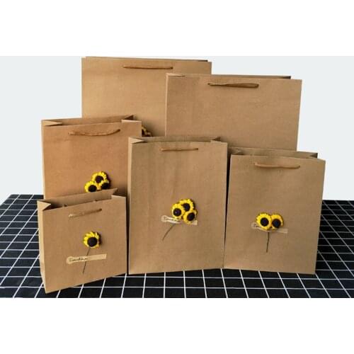 10pcs/lot Retro Tote Bag Black Kraft Paper Bags DIY Dried Flower Gift Bag Universal Shopping Mall Shoe Clothing Packaging Paper