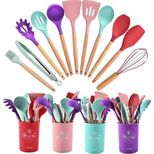 12 PCS Silicone Kitchenware Non-stick Cookware Cooking Tool Spatula Ladle Egg Beaters Shovel Spoon Soup Kitchen Utensils