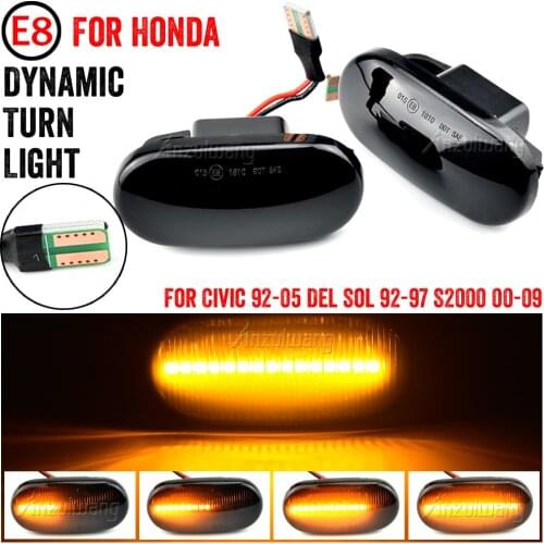 2Pcs LED Dynamic Amber Side Marker Turn Signal Light Sequential Blinke For Honda Civic Del Sol S2000 For Acura Integra 1994-2001