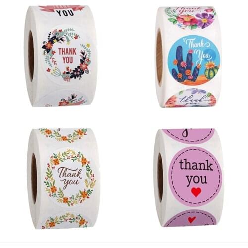 500pcs thank you sticker decoration round sealing sticker flower handmade crafts candy gift box label wedding sticker