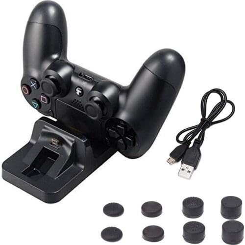 8pcs Enhanced Thumb Stick Grips Cap Cover+Dual Charging Dock Station Stand Holder Charger For PlayStation 4 PS4 Pro PS4 Slim