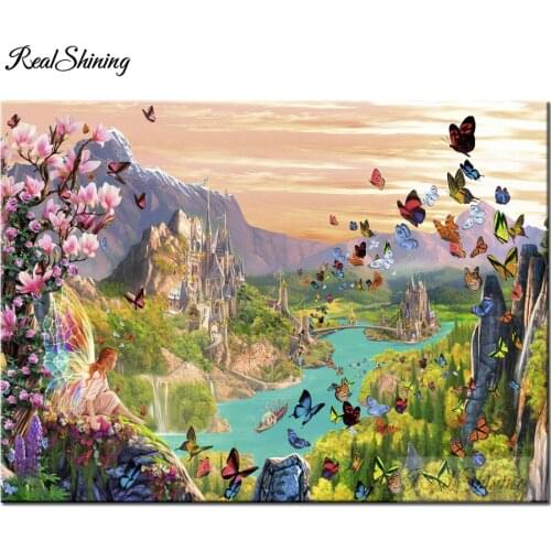 5D DIY Diamond Painting Colorful Butterfly Valley Cross Stitch square round diamond mosaic castle fairy diamond embroidery F520