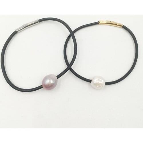 Free shipping,Real leather rope nature pearl bracelet,High quality stainless steel waterproof clasp ip gold plating,11-13 mm