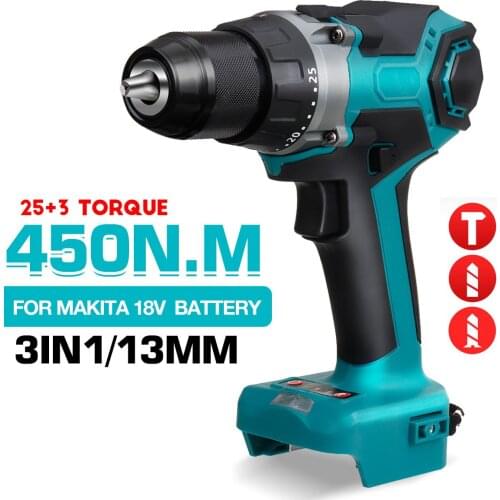 BLMIATKO 18V 450Nm 3 in 1 13mm Brushless Electric Drill Screwdriver 25+3 Torque Impact Drill DIY Power Tools for Makita Battery
