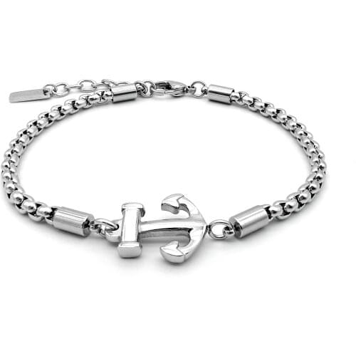 Runda Fashion MenS Stainless Steel Bracelet Jewelry Anchor Bracelet With Popcorn Chain MenS Holiday Gift