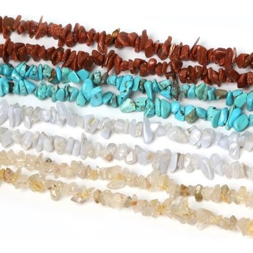 Natural Stone Chip Beads Selectable Materials : Gold Quartz Moon Stone Blue Strand 34" for Jewelry Making