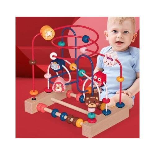 Boys Girls montessori Wooden Toys Wooden fruit Circles Bead Wire Maze Roller Coaster Educational Kid Toy