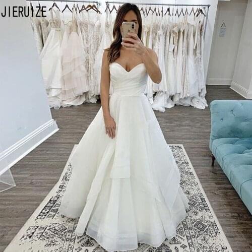 JIERUIZE Elegant White Tiered Wedding Dresses Sweetheart Neck Open Back With Pleat Ivory Formal Bridal Gowns vestido de noiva