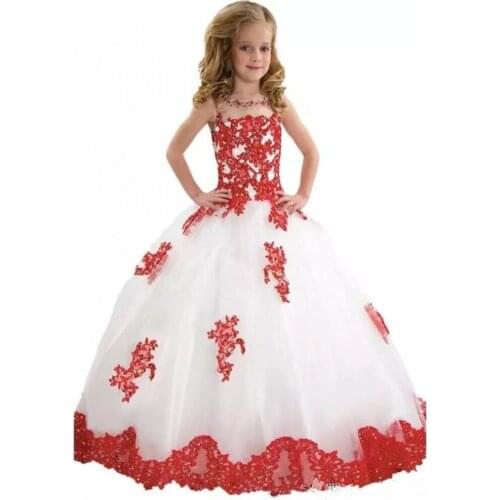 Elegant Flower Girl Dresses Communion Pageant Gowns Kids Lace Applique Tulle Sleeveless For Wedding Girl Birthday Party Dresses