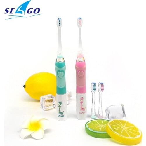 Seago Electric Toothbrush for Children EK6 Teethbrush Colorful Led Waterproof Soft Massage 3-12 Years Old 1 Handle +2Brush Heads