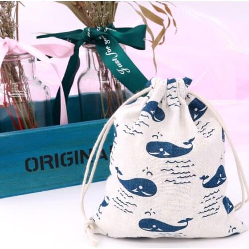 Hot Sale 5pcs Cute Blue Fish Drawstring Packaging Pouches 14x16cm Cotton Bags Jewelry Candy Beads Gifts Storage Bags Wholesale
