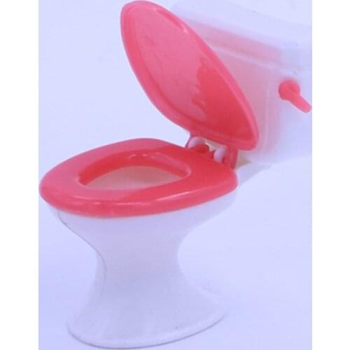 K1KC Toy Model Toilet Pretend Play Toy Mini Pink & White Flush Toilet Role Play Accessory DIY Dollhouse Teenager Girls Gift