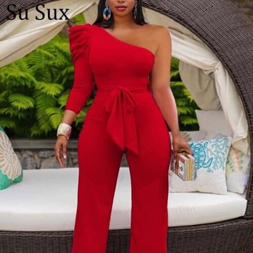 One Shoulder Wide Leg Jumpsuit Women Bodycon Rompers Solid Sexy High Waist Jumpsuit Vestidos Partyclub Overalls 2021 Summer