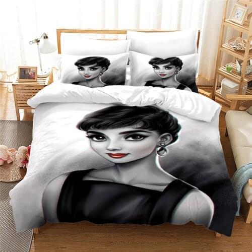 Audrey Hepburn 3D Duvet Cover Set with Pillowcase Printed Bedding Set Single Double Twin Full Queen King Size for Bedroom Decor