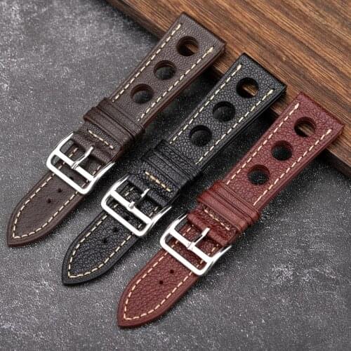 Handmade Leather Watchband 22 24MM French Goatskin, Breathable Aand Soft Bracelet, Brown And Black Mens Bracelet