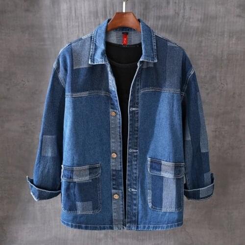 Fashion Men Japanese Loose Denim Jacket High Quality Plaid Designer Jacket Men Casual Coat Streetwear Hip Hop Chaqueta Homme