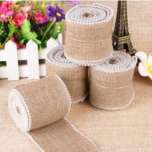 10meters 3.5cm Burlap Hessian Ribbons Jute Rolls Lace rustic Ribbon for DIY Vintage wedding Decoration gift wrap Ornament Party