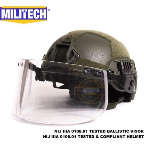 Militech NIJ Level IIIA 3A OD 2019 ARC Mid Cut Bulletproof Sentry XP Aramid Ballistic Helmet With Bulletproof Tactical Visor Set