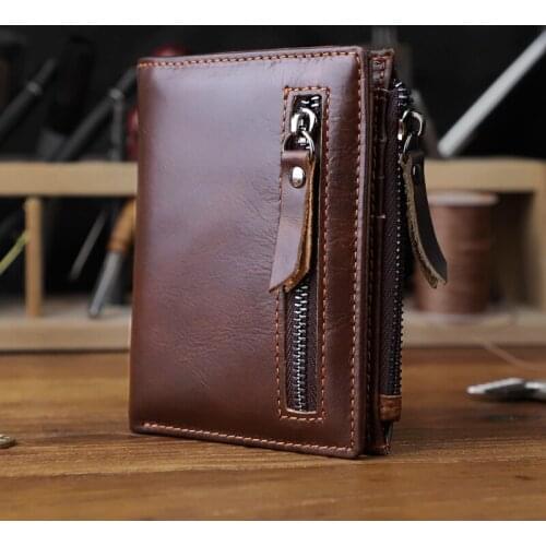 Mens Wallet Retro Genuine Leather Small Credit Card Holder Purse For Women Brand Desginer Short Wallet Portomonee