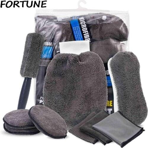 9pcs/set Car Wash Cleaning Kit Microfiber Gloves Towel Car Tire Brush Cleaning Drying Cloth For Auto Detailing Care Tools