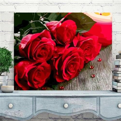 Red rose flower & love pictures by numbers wall paintings by numbers hand painted canvas oil painting for home decor art RS-48