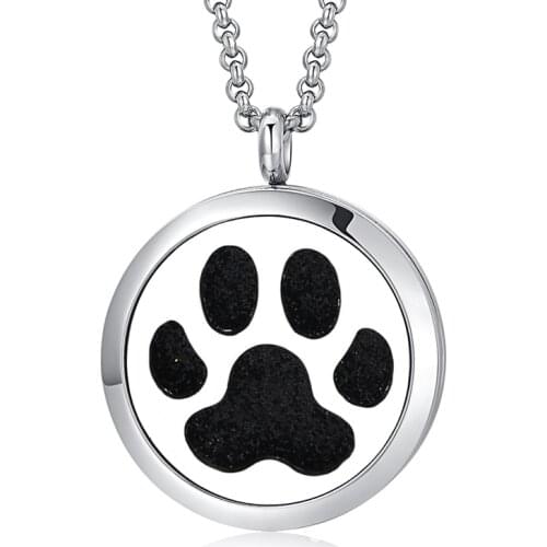 Charm Aroma Diffuser Necklace Dog Paw Print Designs Stainless Steel Pendant Perfume Lockets Essential Oil Aromatherapy Necklace