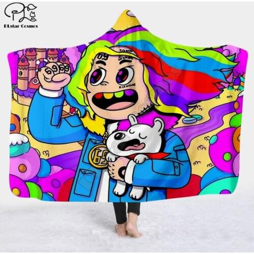 SInger 6IX9INE 3d printed Hooded Blanket Adult child Sherpa Fleece Wearable Blanket Halloween Style-5