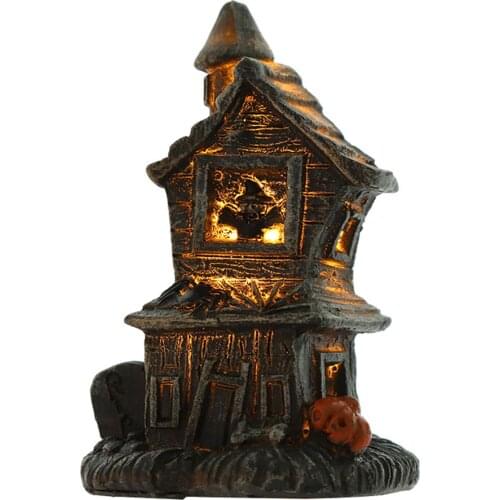 Halloween Resin Haunted House with Light, Spooky Weird Atmosphere Sculpting Ornament 2021 New Fashion