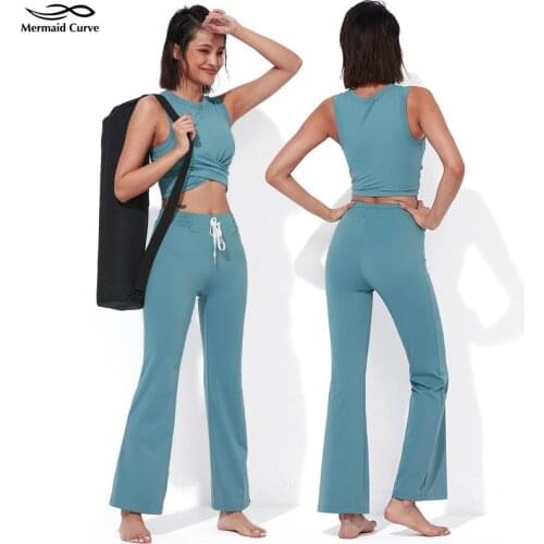Flared Pants Yoga Sets Women Gym Clothes 2 Pcs Suit Slim Fitness Running Exercise Bra Removable Padding Sports Top Plus Size