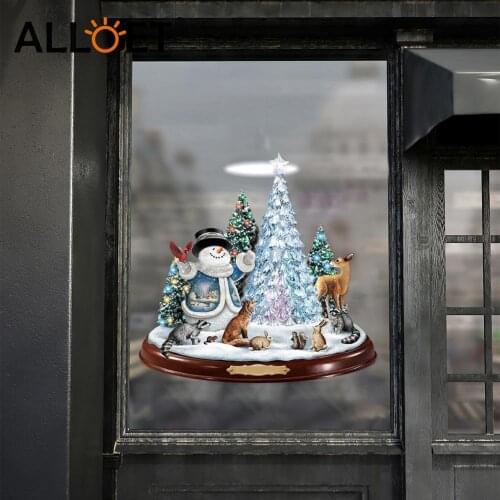 Merry Christmas Window Stickers 3D PVC Home Crystal Snowman Decorative New Year Party Glass Door Dress Up Wallpaper Decals