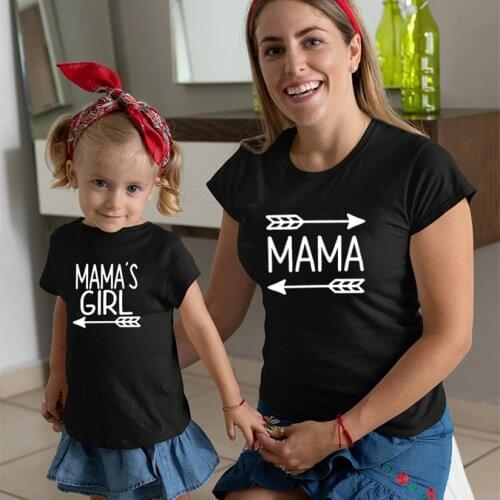Mommy and Me Shirts Mama and Mamas Girl Print Mom and Daughter Matching Shirts Cotton Black Tshirts Family Look