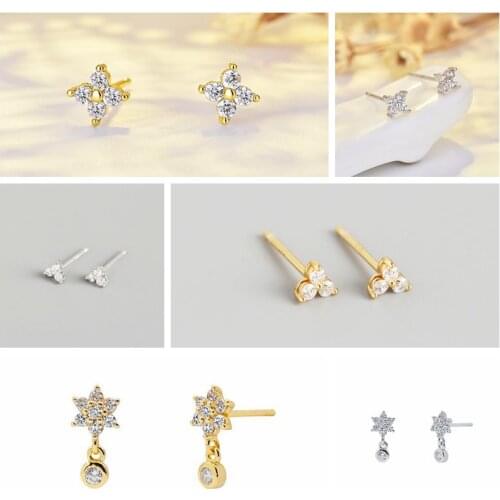 925 Silver Ear Needle Fine Earrings Pendientes MINI Stud Earring for Woman Lovers' Couples Bling CZ Piercing Earrings Jewelry