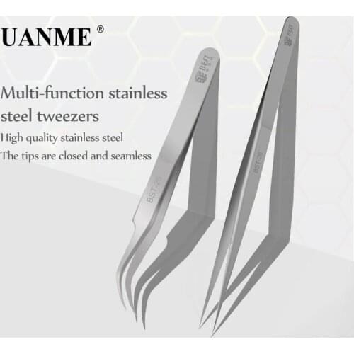 UANME 100% brand Stainless Steel anti-static eyelash tweezers superhard Eyelash Extension tool Tweezer