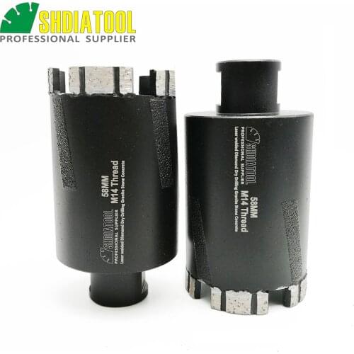 SHDIATOOL 2pcs Dry Laser Welded 58mm Diamond Drilling Core Bits M14 thread granite marbel hole saw With Side Protection